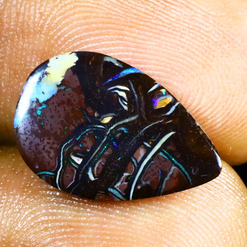 5.62 ct Beautiful Fancy Shape (16 x 11 mm) Multi Color Australian Koroit Boulder Opal Natural Loose Gemstone