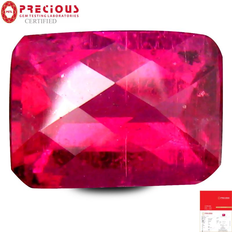 2.82 ct PGTL Certified AAAA Grade Tremendous Octagon Cut (10 x 7 mm) Reddish Pink Rubellite Tourmaline Gemstone