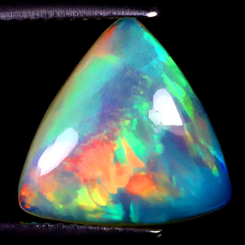 3.12 ct Fantastic Triangle Cabochon (14 x 13 mm) Ethiopian 360 Degree Flashing Rainbow Opal Natural Gemstone