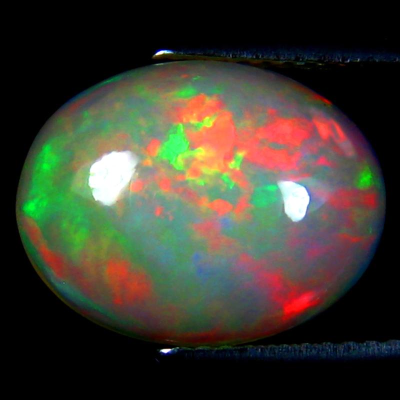 4.17 ct Premium Oval Cabochon Cut (14 x 11 mm) Ethiopia Play of Colors Rainbow Opal Natural Gemstone