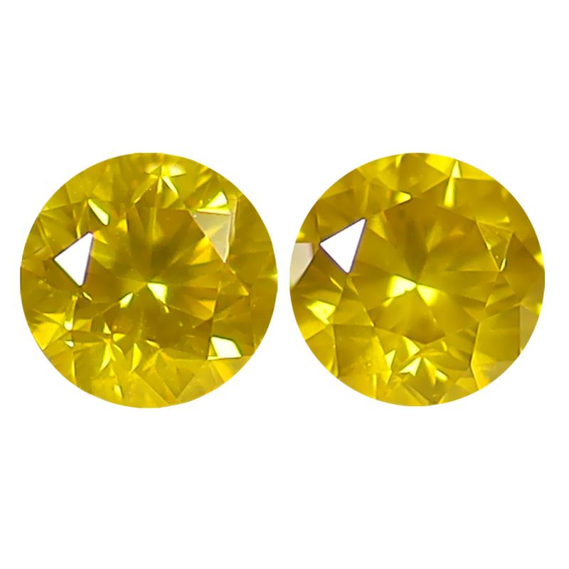 0.78 ct (2pcs) MATCHING PAIR Terrific Round Cut (4 x 4 mm) Fancy Vivid Yellow Yellow Diamond Genuine Stone