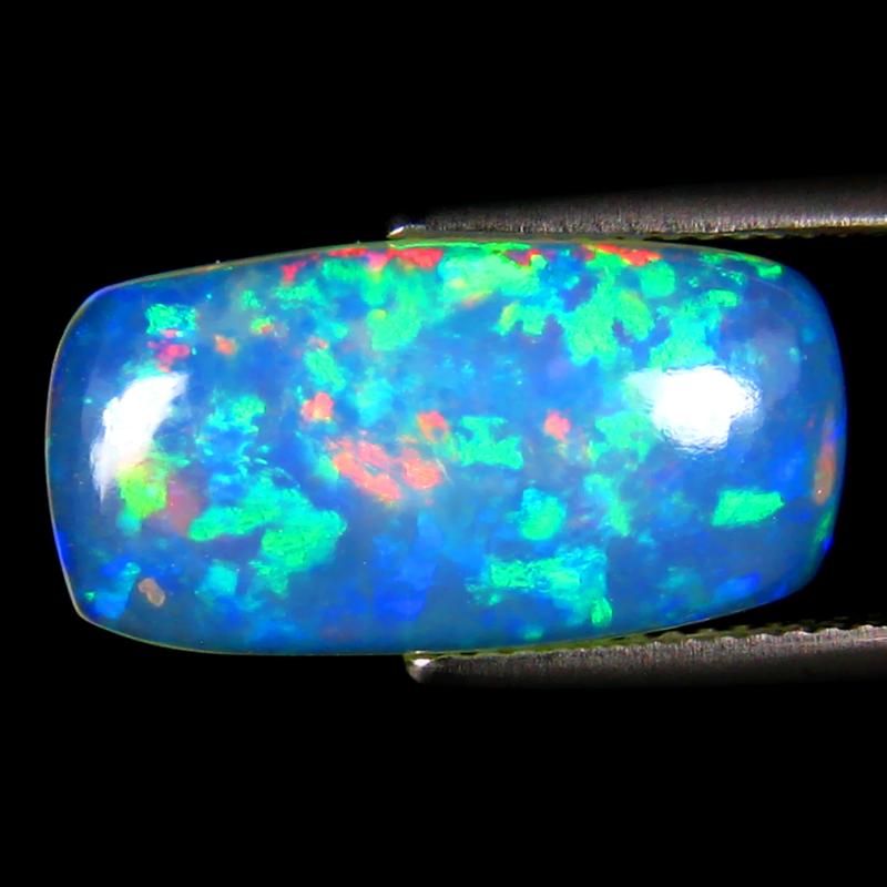 4.30 ct Eye-catching Cushion Cabochon (19 x 10 mm) Ethiopian 360 Degree Flashing Rainbow Opal Natural Gemstone