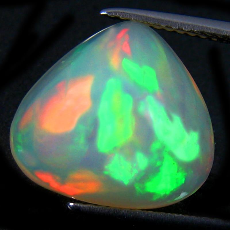 6.35 ct Dazzling Pear Cabochon (14 x 15 mm) Ethiopian 360 Degree Flashing Rainbow Opal Natural Gemstone