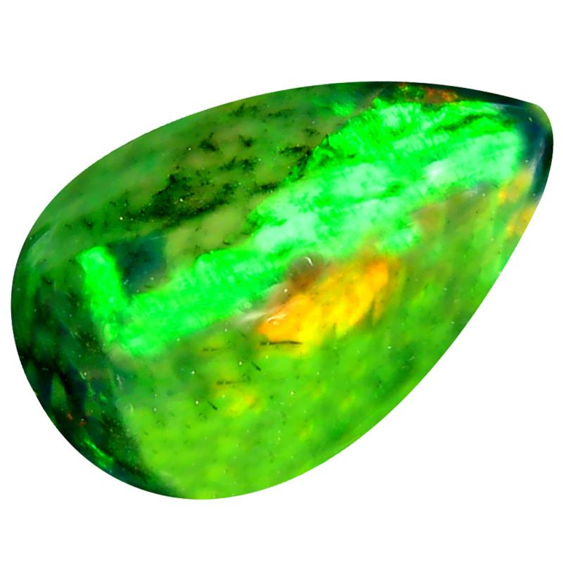 3.12 ct Superior Pear Cabochon Cut (14 x 9 mm) Ethiopia Play of Colors Black Opal Natural Gemstone