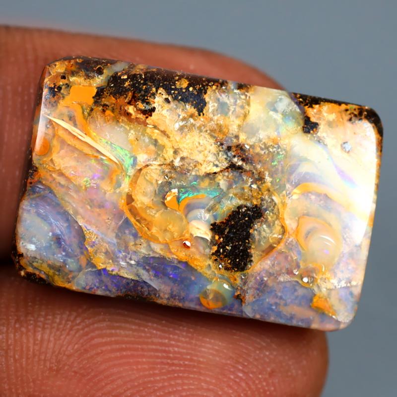 19.06 ct Eye-popping Fancy Shape (23 x 15 mm) Multi Color Australian Koroit Boulder Opal Natural Loose Gemstone