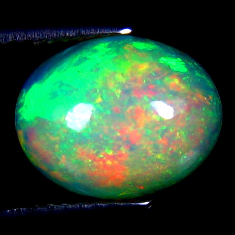 2.66 ct Awe-inspiring Oval Cabochon Cut (12 x 9 mm) Ethiopia Play of Colors Rainbow Opal Natural Gemstone
