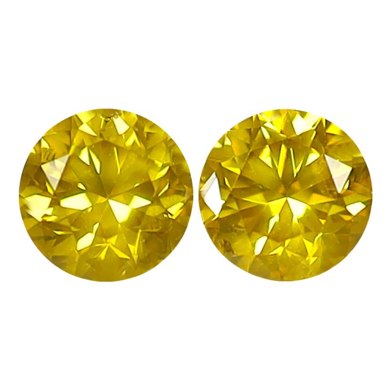0.60 ct (2pcs) MATCHING PAIR Incomparable Round Cut (4 x 4 mm) Fancy Vivid Yellow Yellow Diamond Genuine Stone