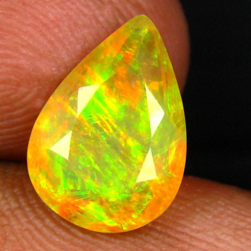 1.60 ct Phenomenal Pear (11 x 7 mm) Un-Heated Ethiopia Rainbow Opal Loose Gemstone