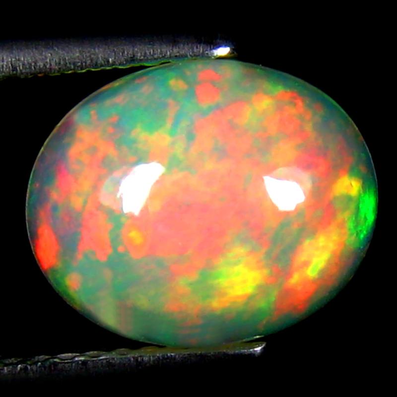 2.55 ct Remarkable Oval Cabochon Cut (11 x 9 mm) Ethiopia Play of Colors Rainbow Opal Natural Gemstone