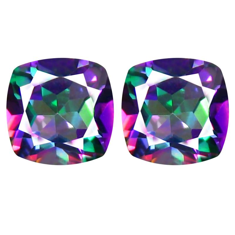 2.52 ct (2pcs) MATCHING PAIR Marvelous Cushion Cut (6 x 6 mm) Fancy Mystic Sea Child Topaz Genuine Stone