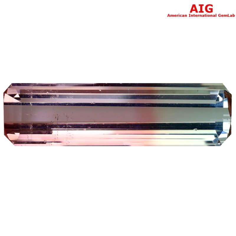 5.02 ct AIG CERTIFIED FANTASTIC OCTAGON CUT (21 X 6 MM) UNHEATED / UNTREATED MOZAMBIQUE BI-COLOR TOURMALINE NATURAL STONE