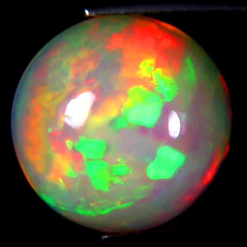 7.05 ct Supreme Round Cabochon (14 x 14 mm) Flashing 360 Degree Multicolor Rainbow Opal Gemstone