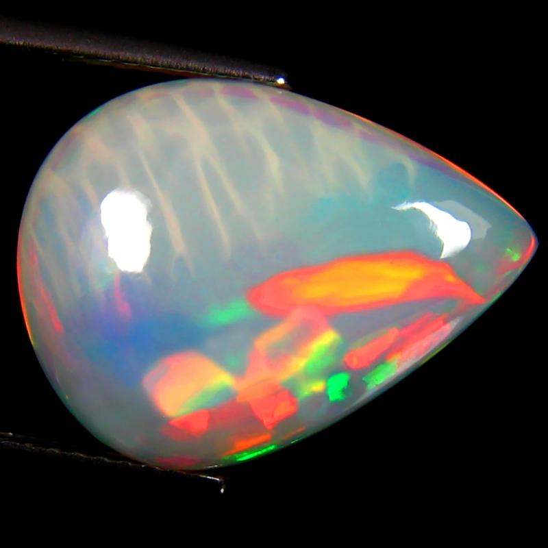 6.03 ct Supreme Pear Cabochon (18 x 13 mm) Flashing 360 Degree Multicolor Rainbow Opal Gemstone