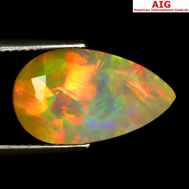 5.02 ct AIG Certified Valuable Pear Shape (17 x 10 mm) Natural Rainbow Opal Loose Gemstone