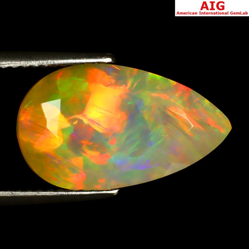 5.02 ct AIG Certified Valuable Pear Shape (17 x 10 mm) Natural Rainbow Opal Loose Gemstone