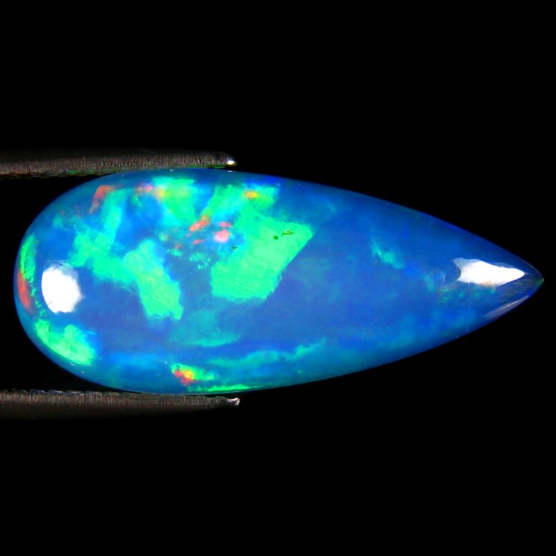 6.89 ct Awe-inspiring Pear Cabochon (24 x 10 mm) Ethiopian 360 Degree Flashing Rainbow Opal Natural Gemstone