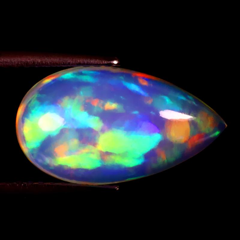 4.18 ct Flashing Pear Cabochon (17 x 9 mm) Ethiopian 360 Degree Flashing Rainbow Opal Natural Gemstone
