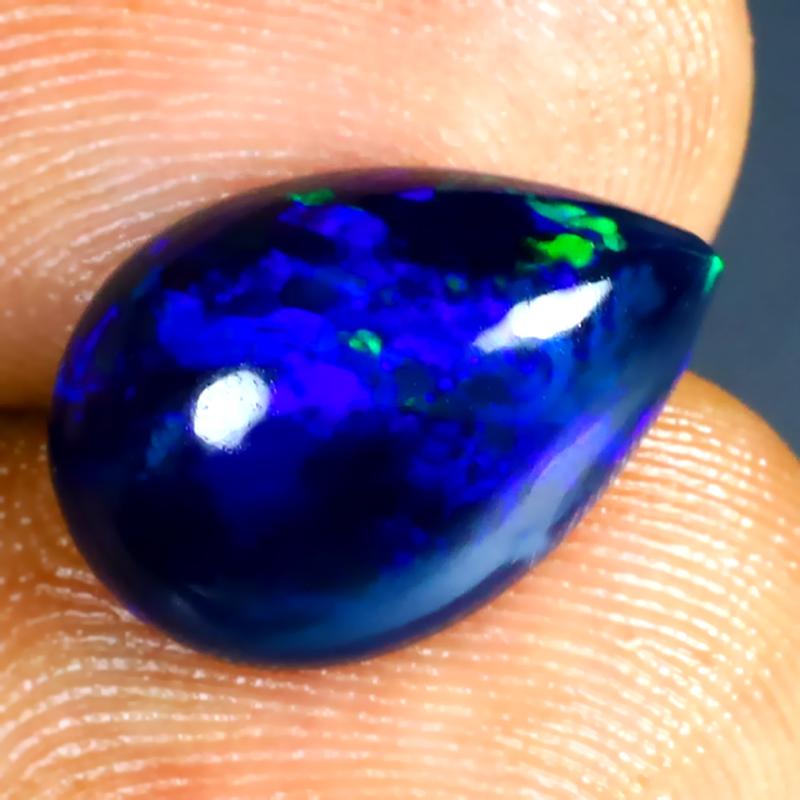 3.39 ct Extraordinary Pear Cabochon (14 x 10 mm) Ethiopian 360 Degree Flashing Black Opal Natural Gemstone