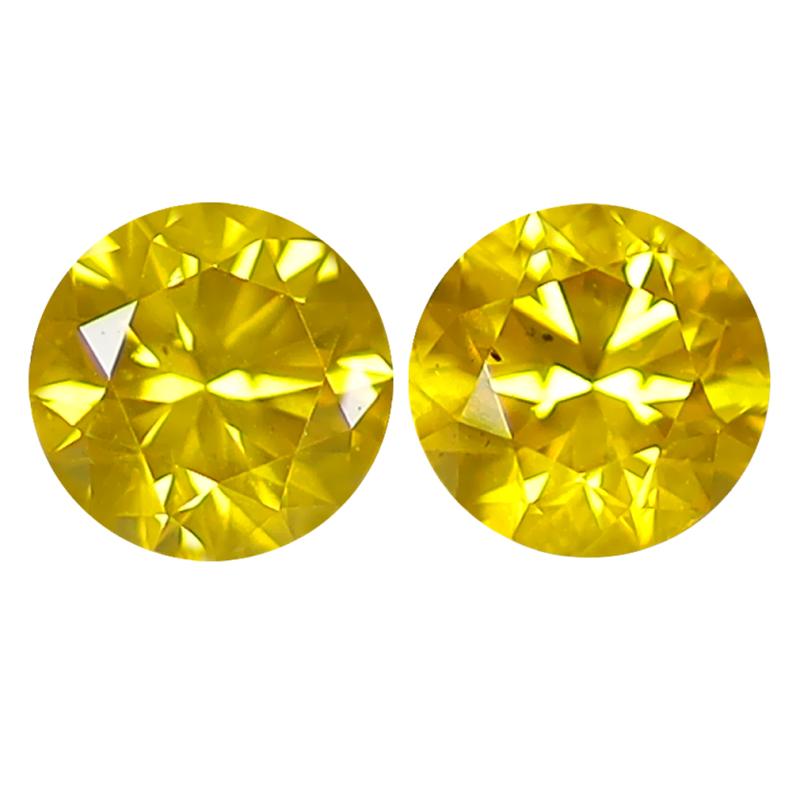 0.80 ct (2pcs) MATCHING PAIR Super-Excellent Round Cut (5 x 5 mm) Fancy Vivid Yellow Yellow Diamond Genuine Stone