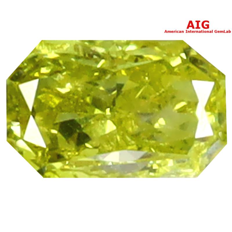 0.53 ct AIG Certified Elegant Fancy Greenish Yellow Radiant Cut (5 x 3 mm) 100% Natural (Un-Heated) Diamond Gemstone