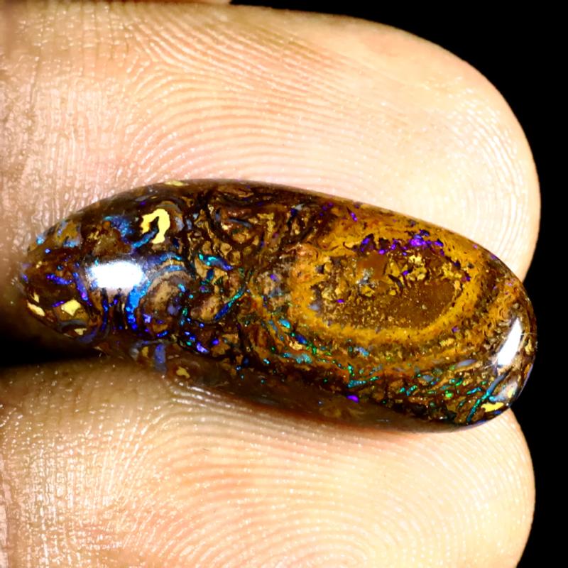 8.85 ct Eye-popping Fancy Shape (23 x 10 mm) Multi Color Australian Koroit Boulder Opal Natural Loose Gemstone