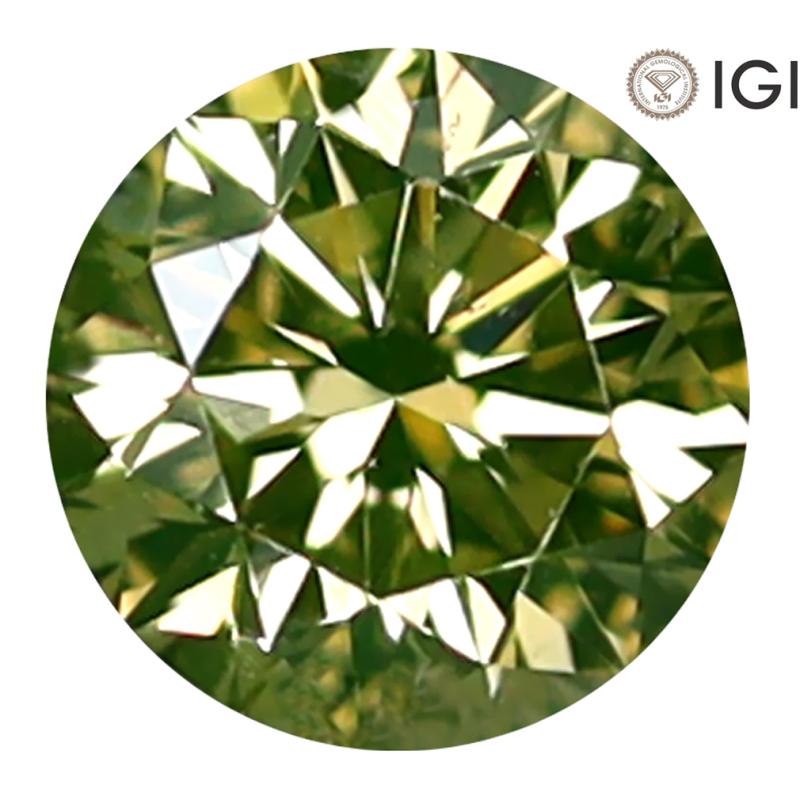 0.31 ct IGI Certified Impressive Round Cut (4 x 4 mm) SI1 Clarity Fancy Greenish Yellow Diamond