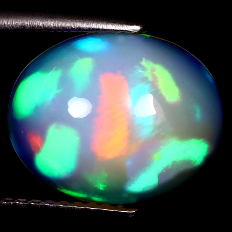 4.07 ct Terrific Oval Cabochon (13 x 11 mm) Ethiopian 360 Degree Flashing Rainbow Opal Natural Gemstone