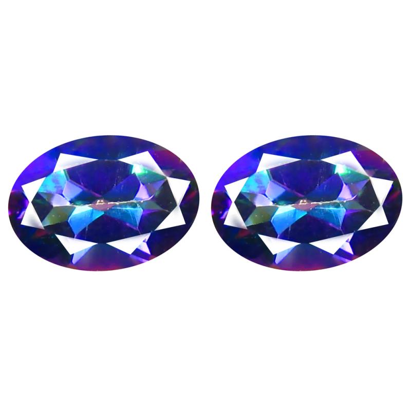 1.72 ct (2pcs) MATCHING PAIR First-class Oval Cut (7 x 5 mm) Fancy Mystic Sea Child Topaz Genuine Stone