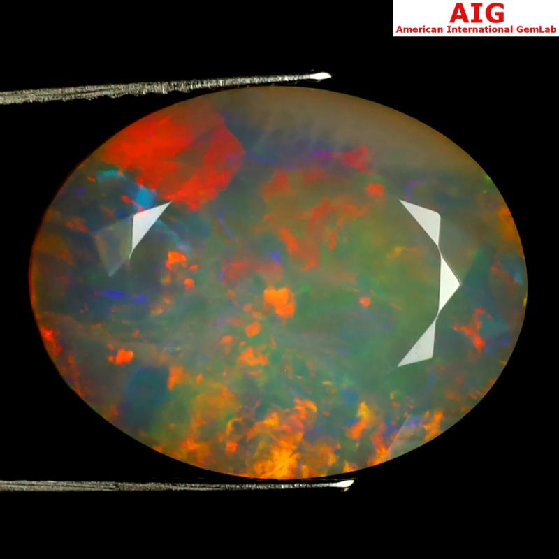 8.18 ct AIG Certified Amazing Oval Shape (18 x 14 mm) Natural Rainbow Opal Loose Gemstone