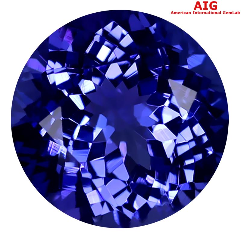 3.72 ct AIG Certified AAAA Grade Topnotch Round Cut (10 x 10 mm) Violetish Blue Tanzanite Natural Gemstone