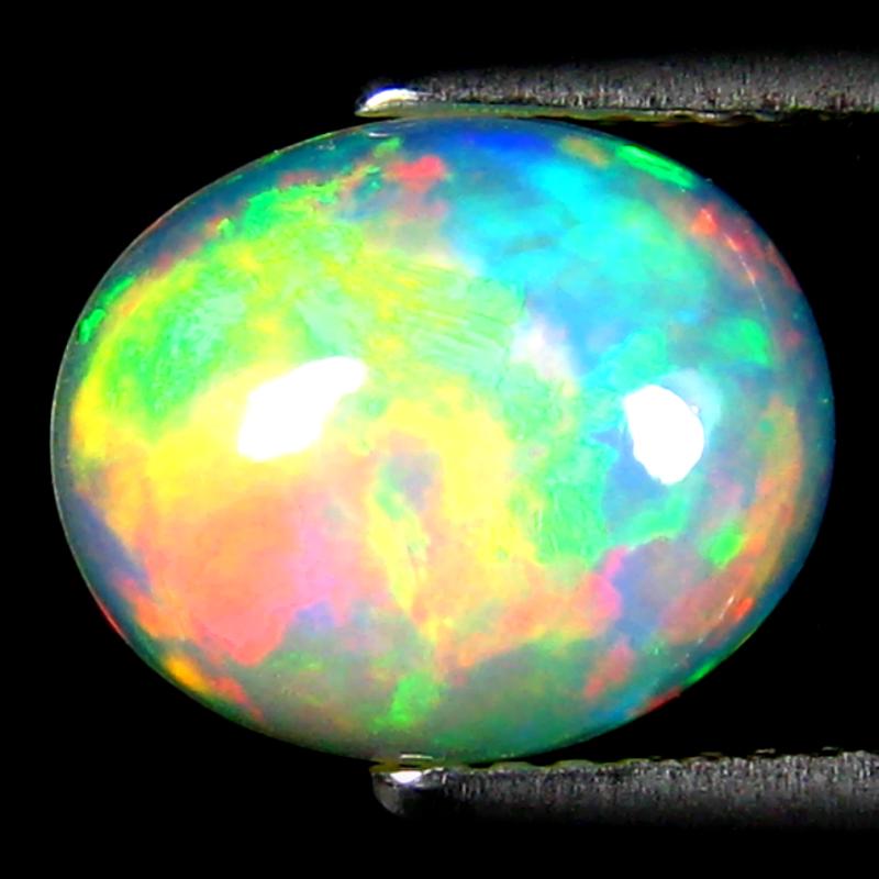 1.94 ct Shimmering Oval Cabochon Cut (11 x 9 mm) Ethiopia Play of Colors Rainbow Opal Natural Gemstone