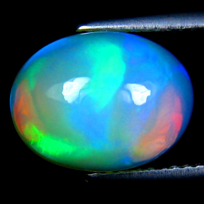 4.26 ct Flashing Oval Cabochon Cut (13 x 10 mm) Ethiopia Play of Colors Rainbow Opal Natural Gemstone