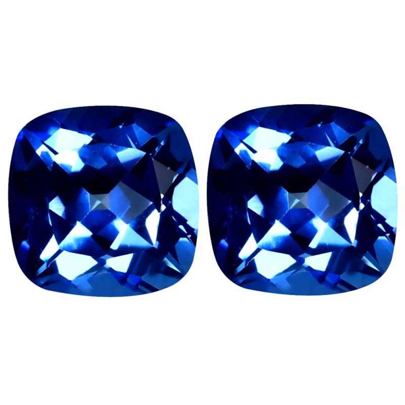 9.15 ct (2pcs) Exquisite MATCHING PAIR Cushion Shape (9 x 9 mm) English Blue Topaz Natural Gemstone