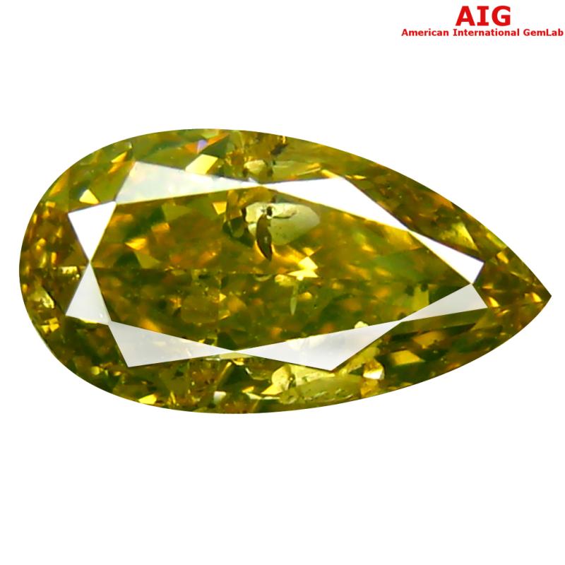1.01 ct AIG Certified Splendid Pear Cut (9 x 5 mm) Unheated / Untreated Fancy Greenish Yellow Diamond Loose Stone
