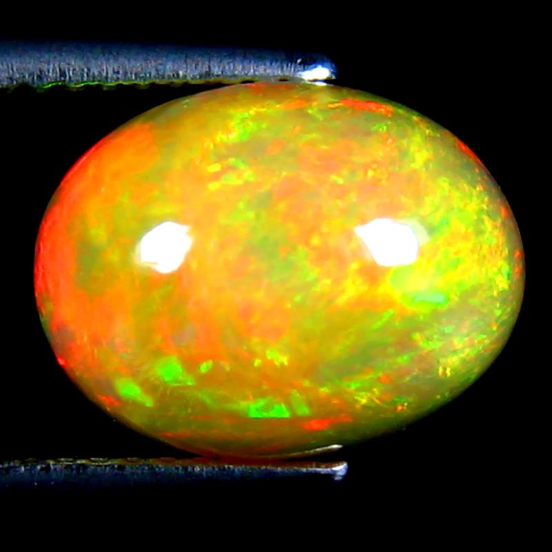 3.47 ct Gorgeous Oval Cabochon Cut (12 x 9 mm) Ethiopia Play of Colors Rainbow Opal Natural Gemstone