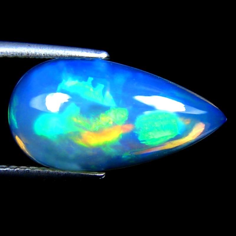 3.46 ct Topnotch Pear Cabochon Cut (19 x 10 mm) Ethiopia Play of Colors Rainbow Opal Natural Gemstone