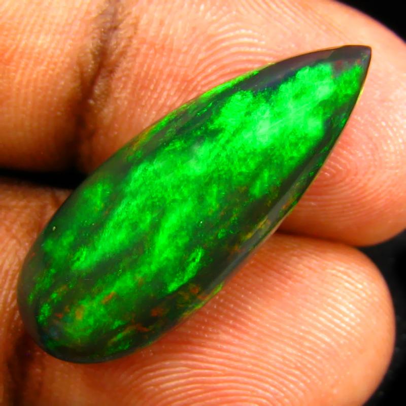 8.27 ct Pleasant Pear Cabochon (26 x 10 mm) Ethiopian 360 Degree Flashing Black Opal Natural Gemstone