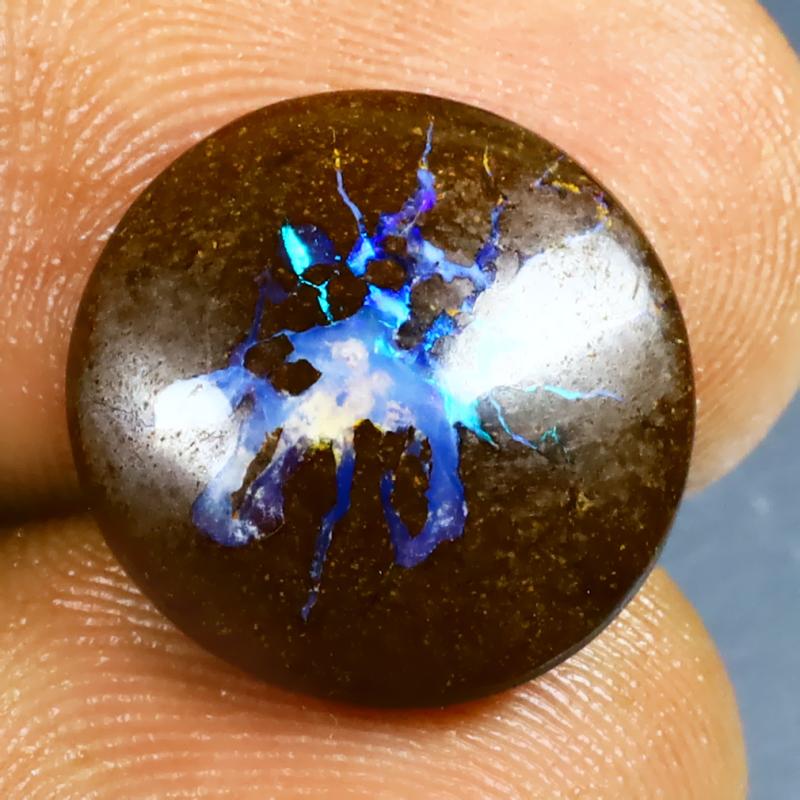 7.68 ct Sparkling Fancy Cabochon Shape (14 x 15 mm) Multi Color Australian Koroit Boulder Opal Natural Loose Gemstone