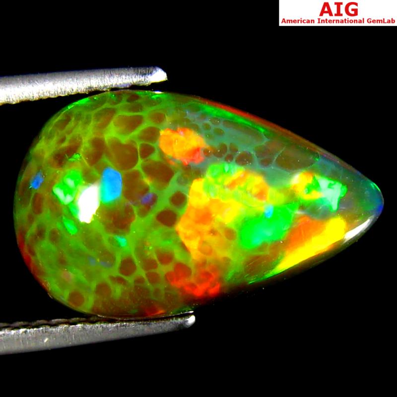 4.44 ct AIG Certified Excellent Pear Cabochon Cut (16 x 10 mm) Unheated / Untreated Natural Black Opal Gemstone