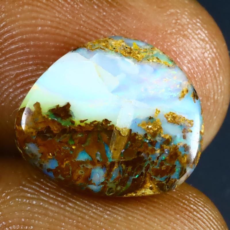 4.61 ct Beautiful Fancy Shape (14 x 12 mm) Multi Color Australian Koroit Boulder Opal Natural Loose Gemstone
