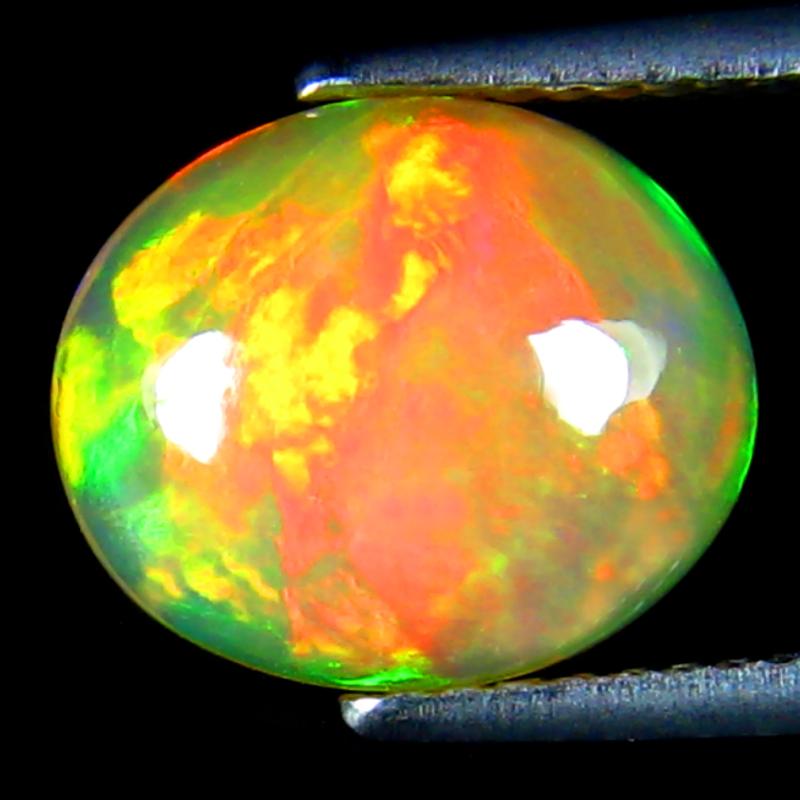 2.42 ct Eye-catching Oval Cabochon Cut (11 x 10 mm) Ethiopia Play of Colors Rainbow Opal Natural Gemstone