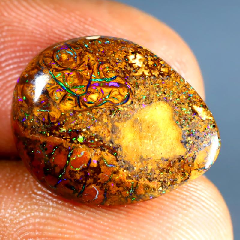 9.84 ct First-class Fancy Cabochon Shape (18 x 14 mm) Multi Color Australian Koroit Boulder Opal Natural Loose Gemstone