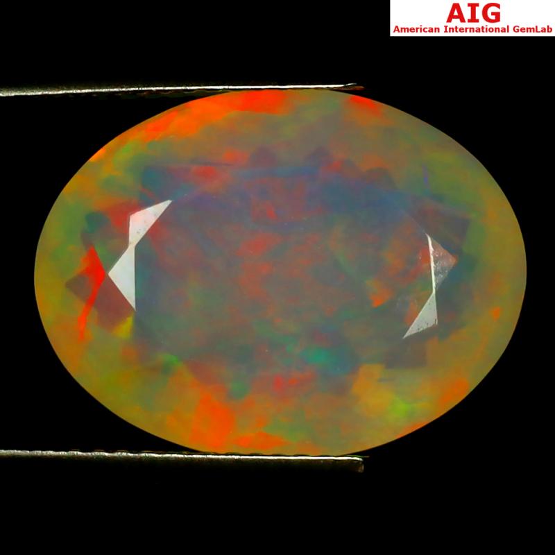 8.45 ct AIG Certified Exquisite Oval Shape (17 x 13 mm) Natural Rainbow Opal Loose Gemstone