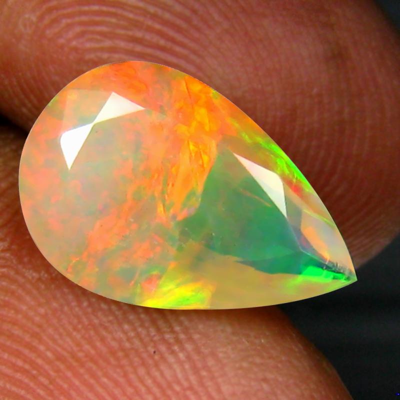 2.38 ct Magnificent fire Pear (13 x 9 mm) Un-Heated Ethiopia Rainbow Opal Loose Gemstone