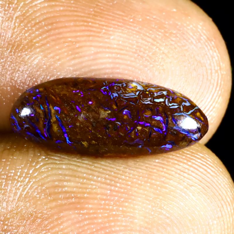3.82 ct Super-Excellent Fancy Shape (16 x 6 mm) Multi Color Australian Koroit Boulder Opal Natural Loose Gemstone