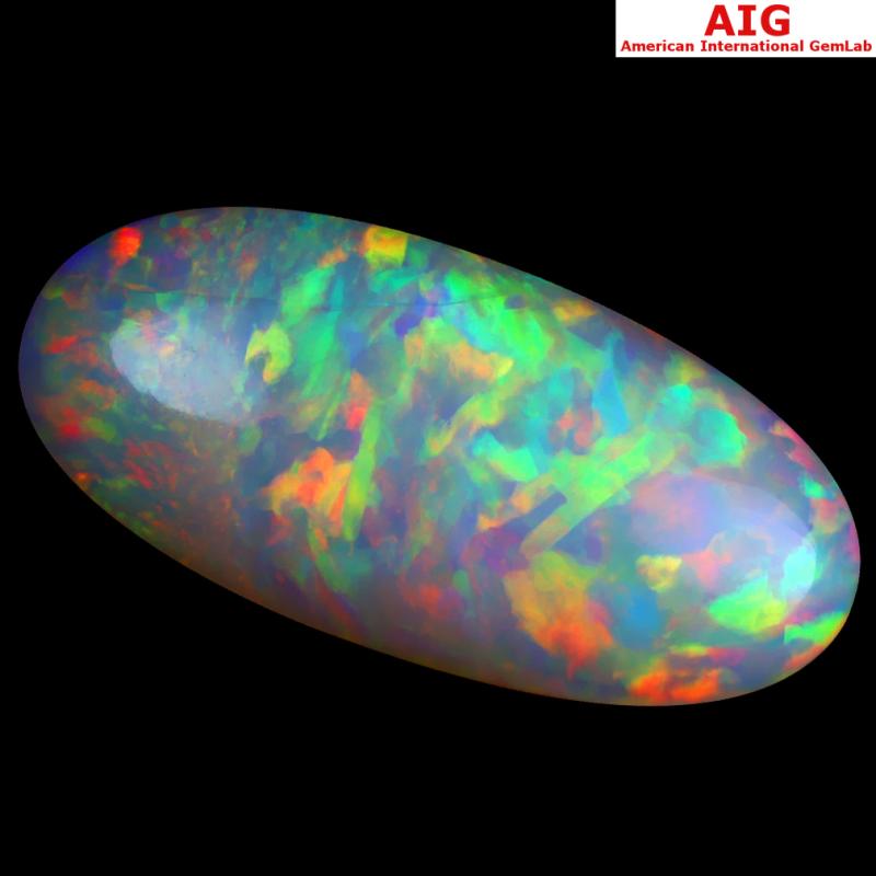 13.03 ct AIG CERTIFIED PREMIUM OVAL CABOCHON CUT (31 X 15 MM) FLASHING 360 DEGREE MULTICOLOR RAINBOW OPAL