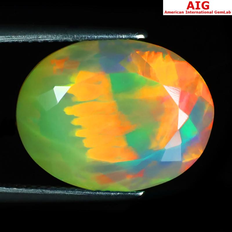 7.61 ct AIG Certified Amazing Oval Shape (17 x 13 mm) Natural Rainbow Opal Loose Gemstone