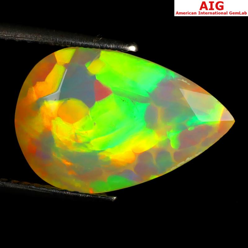 4.53 ct AIG Certified Fair Pear Shape (17 x 11 mm) Natural Rainbow Opal Loose Gemstone
