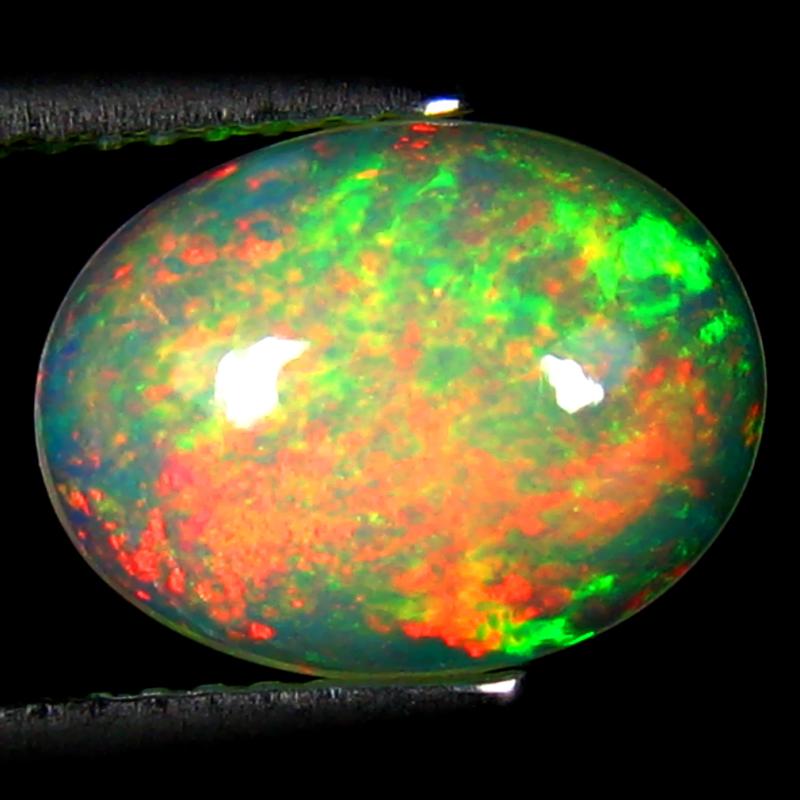 2.27 ct Unbelievable Oval Cabochon Cut (11 x 9 mm) Ethiopia Play of Colors Rainbow Opal Natural Gemstone
