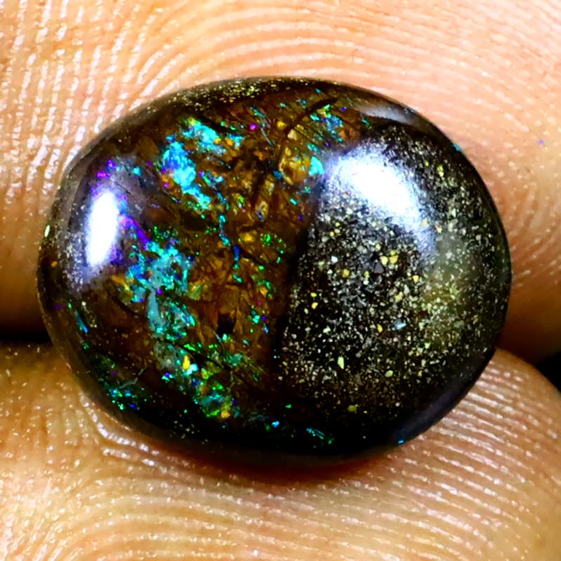 5.59 ct Spectacular Fancy Shape (14 x 11 mm) Multi Color Australian Koroit Boulder Opal Natural Loose Gemstone